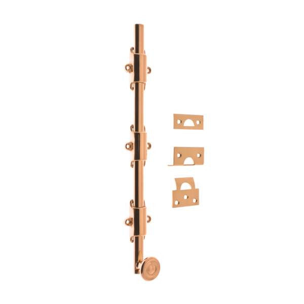 IDH Brass 11280S-008: 18" Solid Brass Surface Bolt w/Swirl Knob - Bright Copper