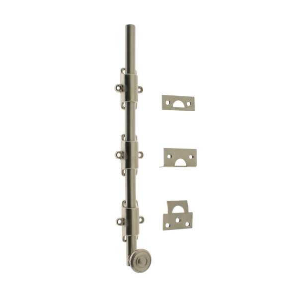 IDH Brass 11280S-015: 18" Solid Brass Surface Bolt w/Swirl Knob - Satin Nickel