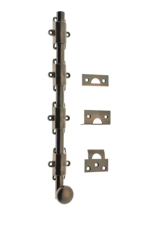 IDH Brass 11282-08A: 24" Heavy Duty Surface Bolt w/Round Knob - Antique Copper