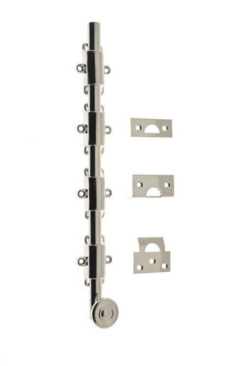 IDH Brass 11282S-014: 24" Heavy Duty Surface Bolt w/Swirl Knob - Bright Nickel