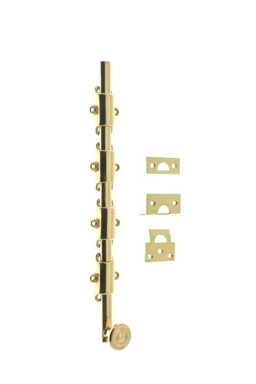 IDH Brass 11282S-3NL: 24" Surface Bolt w/Swirl Knob - Unlacquered Polished Brass