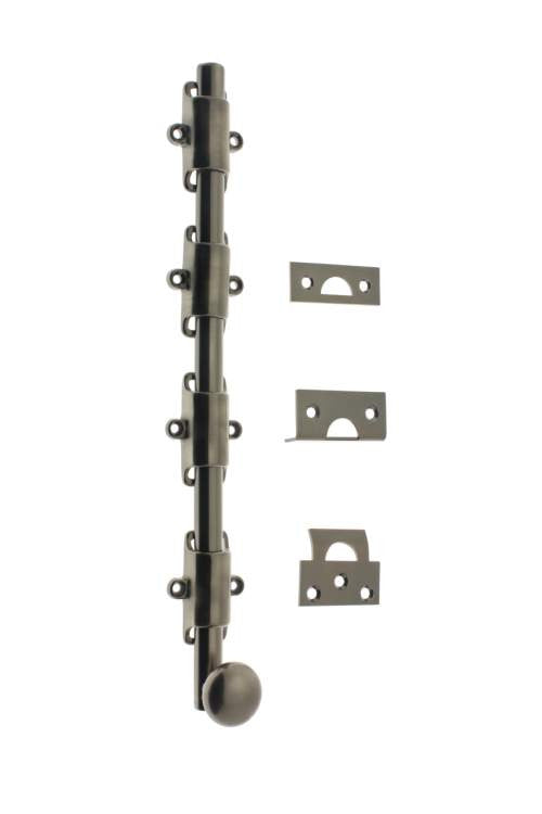 IDH Brass 11288-15A: 36" Heavy Duty Surface Bolt w/Round Knob - Antique Nickel