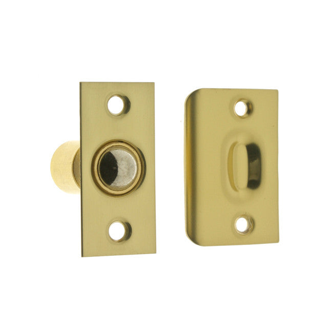 IDH Brass 12011-003: 2-1/8" Wide Square Roller Ball Catch - Polished Brass
