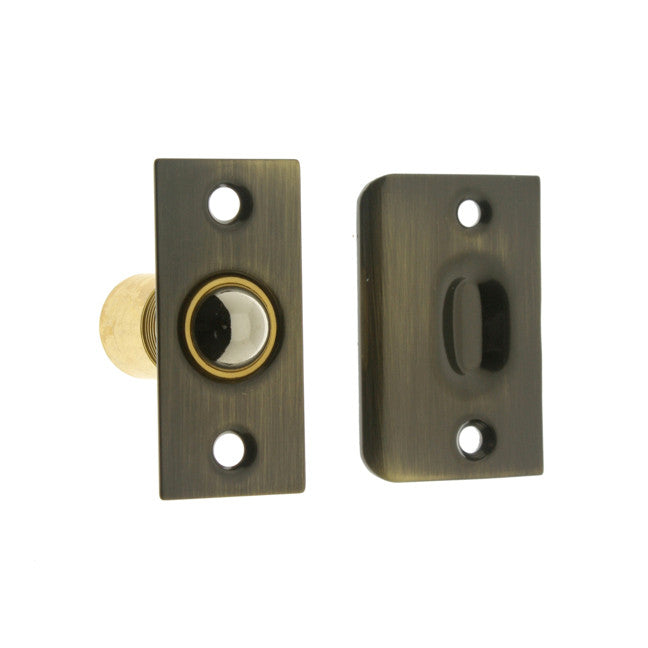 IDH Brass 12011-005: 2-1/8" Wide Square Roller Ball Catch - Antique Brass