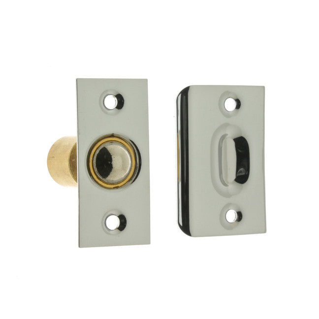 IDH Brass 12011-026: 2-1/8" Wide Square Roller Ball Catch - Polished Chrome