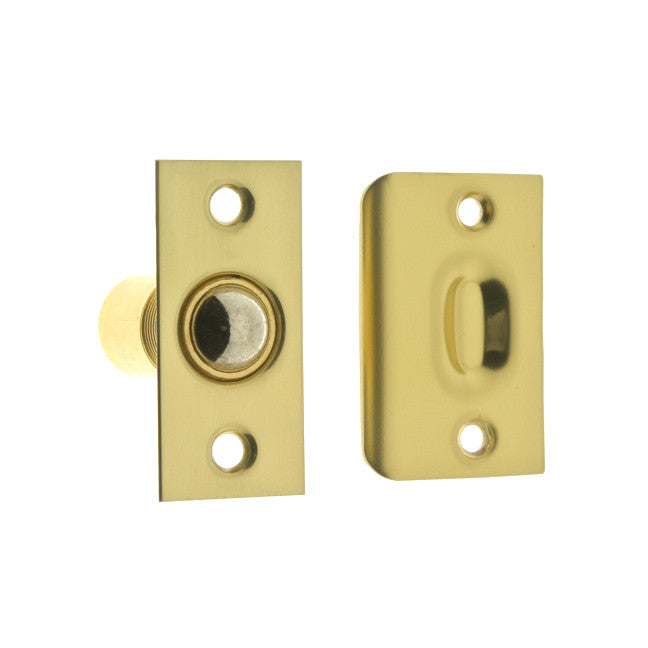 IDH Brass 12011-3NL: 2-1/8" Square Roller Ball Catch - Unlacquered Polished Brass