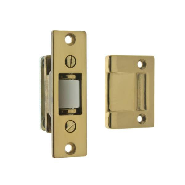 IDH Brass 12017-003: 3-3/8" Silent Roller Latch w/Strike - Polished Brass