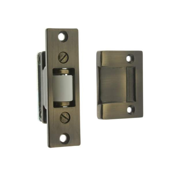IDH Brass 12017-005: 3-3/8" Heavy Duty Silent Roller Latch w/Strike - Antique Brass