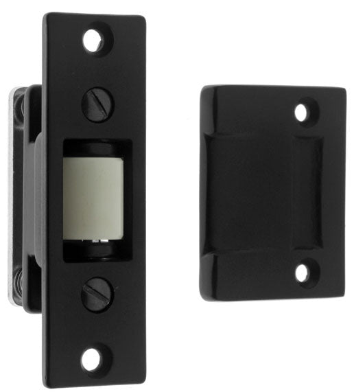 IDH Brass 12017-019: Heavy Duty Silent Roller Ball Catch w/Rectangular Strike Plate - Matte Black