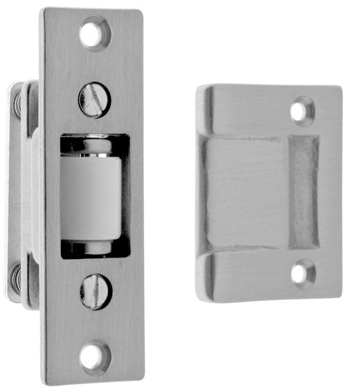 IDH Brass 12017-26D: Heavy Duty Silent Roller Ball Catch w/Rectangular Strike Plate - Satin Chrome