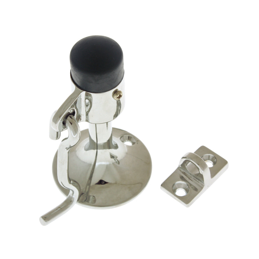 IDH Brass 13016-014: 4" Cup Wall Mount Door Stop w/Hook - Bright Nickel