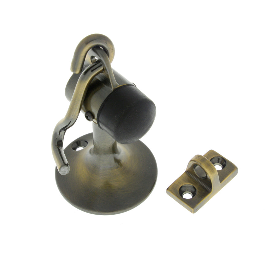 IDH Brass 13020-005: 4" Canon Floor Mount Door Stop & Hook - Antique Brass