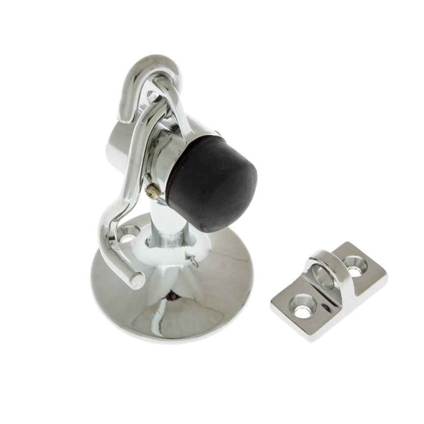 IDH Brass 13020-014: 4" Canon Floor Mount Door Stop & Hook - Bright Nickel