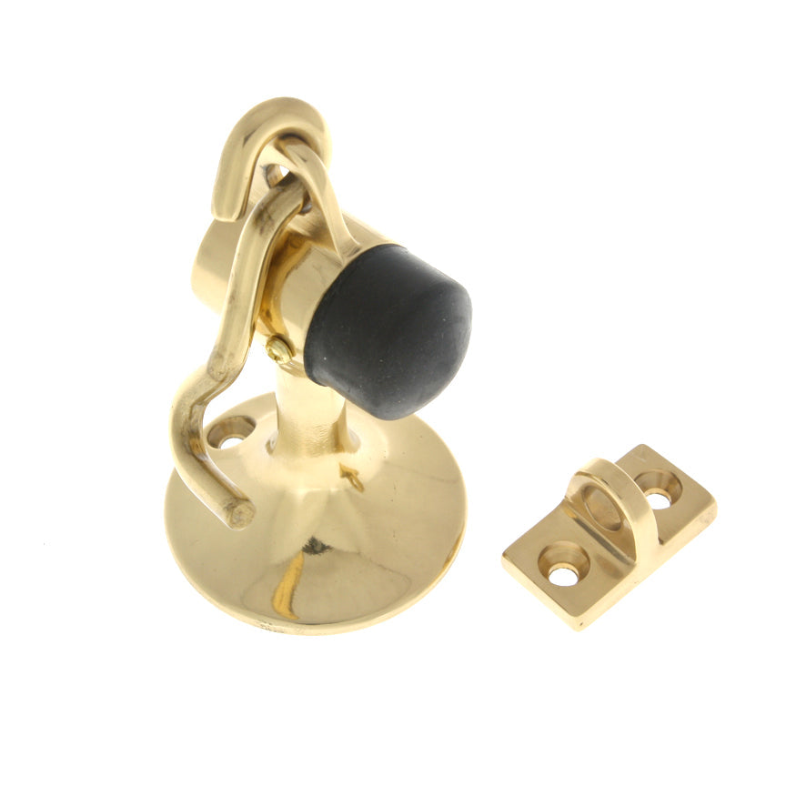 IDH Brass 13020-3NL: 4" Canon Floor Mount Door Stop & Hook - Polished Brass No Lacquer