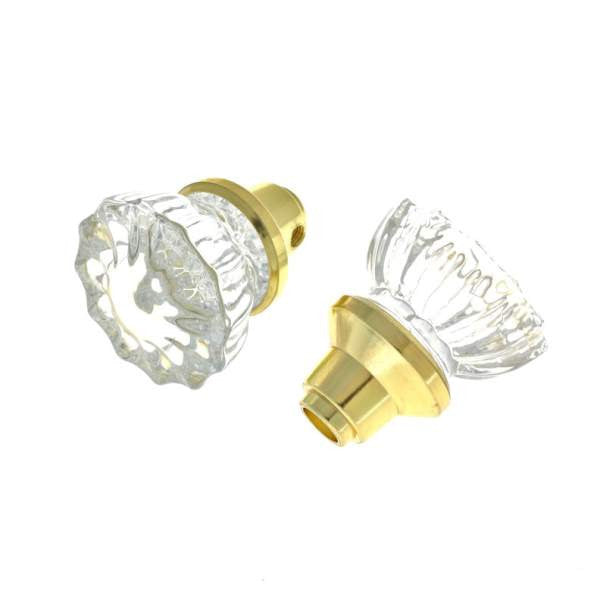 IDH Brass 21225-003: Glass Door Knob Set w/Decorative Base - Polished Brass