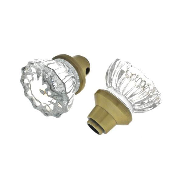 IDH Brass 21225-005: Glass Door Knob Set w/Decorative Base - Antique Brass