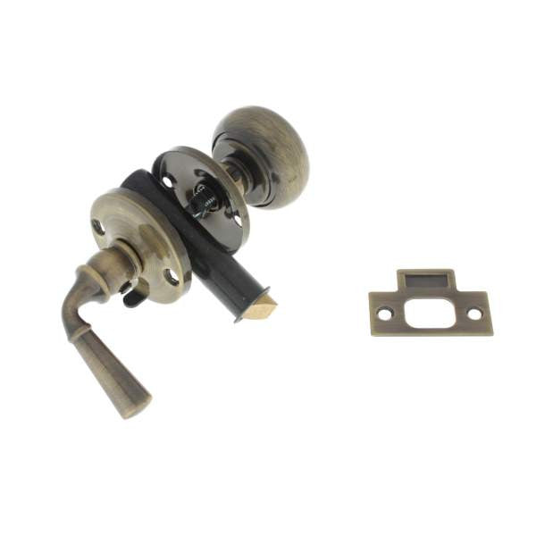 IDH Brass 21250-005: Storm Screen Door Latch Set w/Knob & Lever - Antique Brass