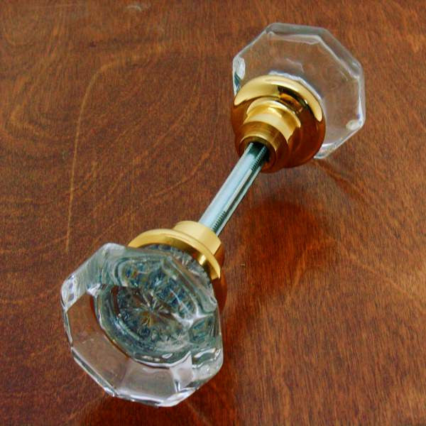 IDH Brass 21300-003: Octagonal Crystal Door Knob Set w/Shank  - Polished Brass