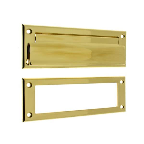 IDH Brass 22110-003: 8-3/4" Letter Mail Slot w/Open Back Plate - Polished Brass