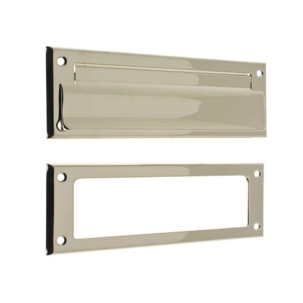 IDH Brass 22110-014: 8-3/4" Letter Mail Slot w/Open Back Plate - Bright Nickel