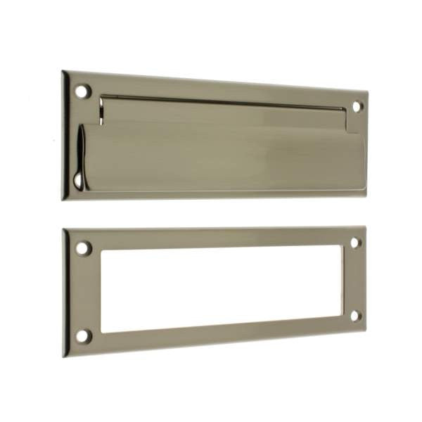 IDH Brass 22110-015: 8-3/4" Letter Mail Slot w/Open Back Plate - Satin Nickel