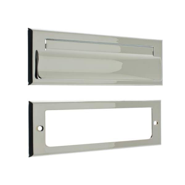 IDH Brass 22110-026: 8-3/4" Letter Mail Slot w/Open Back Plate - Polished Chrome