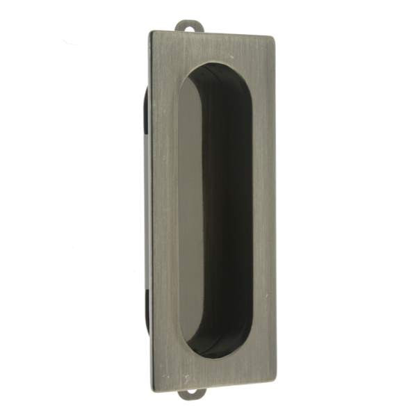 IDH Brass 25400-15A: 3-1/8" Solid Brass Rectangular Flush Pull - Antique Nickel