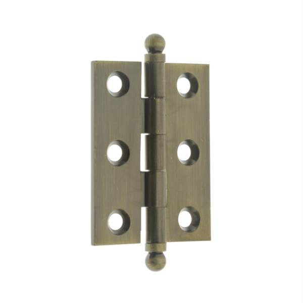 IDH 82015-005: 2 x 1-1/2" Cabinet Hinge w/Ball Finials (pair) - Antique Brass