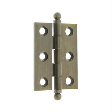 IDH 82015-005: 2 x 1-1/2" Cabinet Hinge w/Ball Finials (pair) - Antique Brass