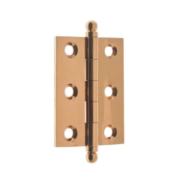 IDH 82015-008: 2 x 1-1/2" Cabinet Hinge w/Ball Finials (pair) - Bright Copper