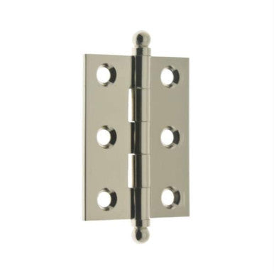 IDH 82015-014: 2 x 1-1/2" Cabinet Hinge w/Ball Finials (pair) - Bright Nickel