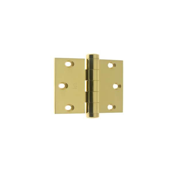IDH 83030-003: 3" Extruded Square Corner Door Hinge (pair) - Polished Brass