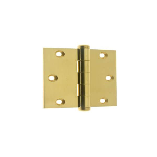IDH 83535-3NL: 3 1/2" Square Corner Hinge (pair) - Unlacquered Polished Brass
