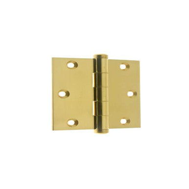 IDH 83535-3NL: 3 1/2" Square Corner Hinge (pair) - Unlacquered Polished Brass