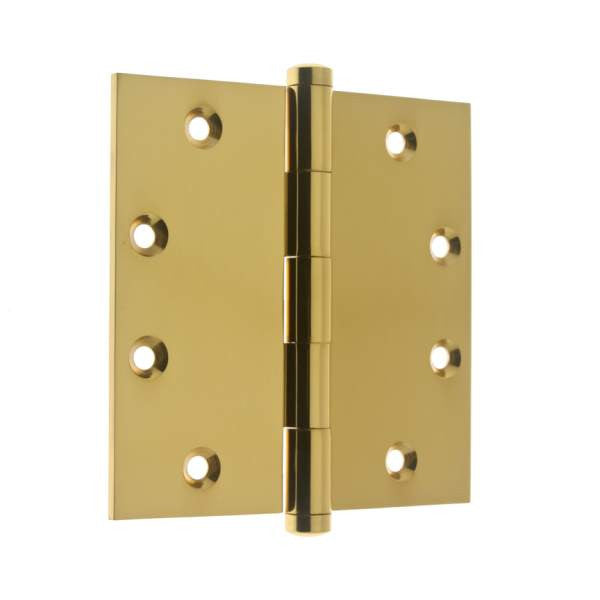 IDH 84545-003: 4-1/2" Extruded Square Corner Door Hinge (pair) - Polished Brass