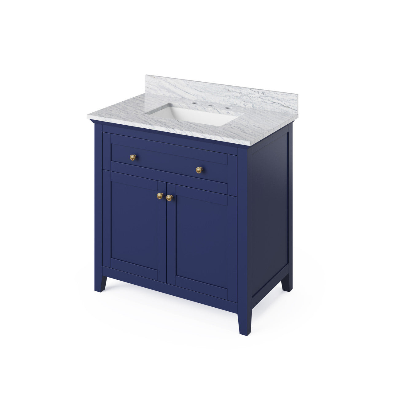 Jeffrey Alexander 36" Chatham Single Bowl Vanity - Hale Blue Cabinet with White Carrara Marble Top