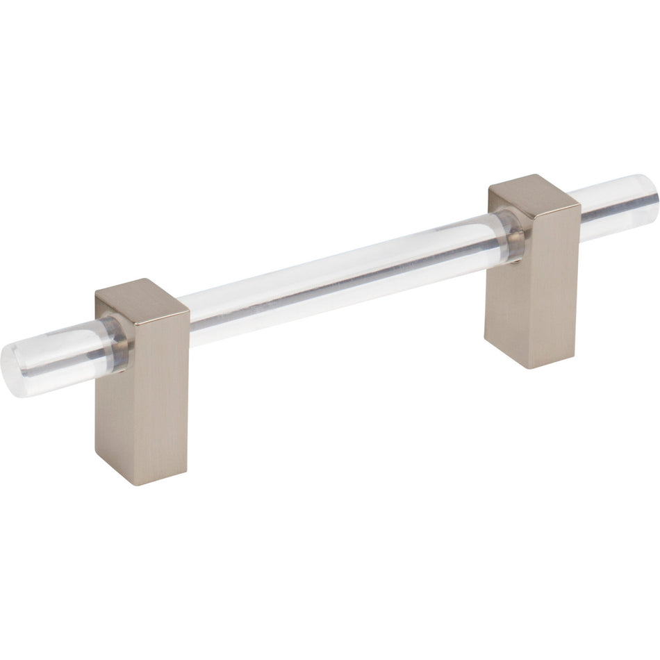 Jeffrey Alexander 578-96SN: 96mm cc Spencer Bar Cabinet Pull - Satin Nickel/Clear Acrylic