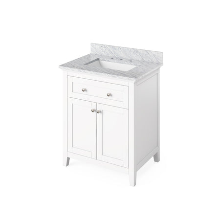 Jeffrey Alexander 30" Chatham Single Bowl Vanity - White Cabinet with White Carrara Marble Top