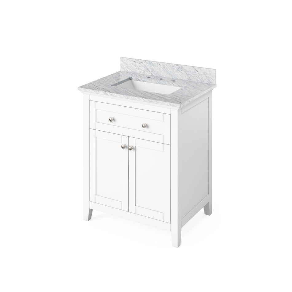 Jeffrey Alexander 30" Chatham Single Bowl Vanity - White Cabinet with White Carrara Marble Top