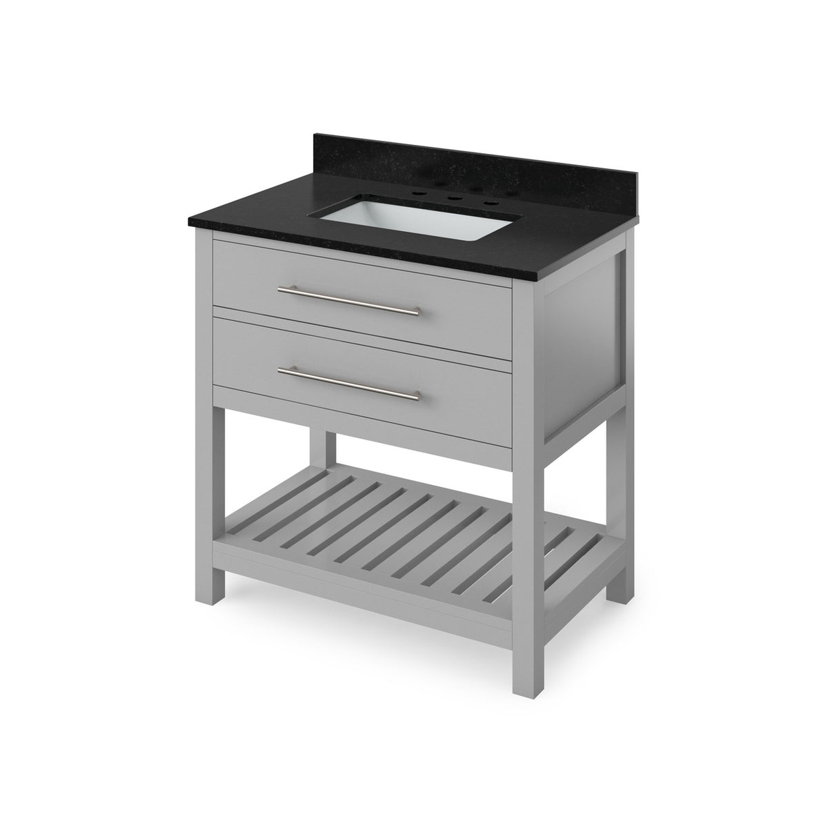 Jeffrey Alexander 36" Wavecrest Single Bowl Vanity - Grey Cabinet with Black Granite Top