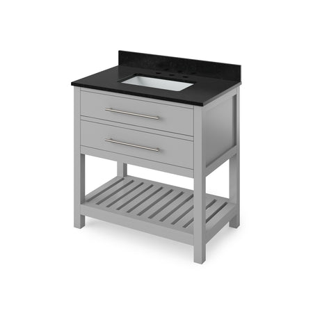 Jeffrey Alexander 36" Wavecrest Single Bowl Vanity - Grey Cabinet with Black Granite Top