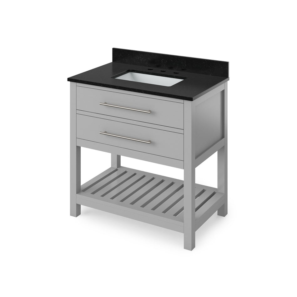 Jeffrey Alexander 36" Wavecrest Single Bowl Vanity - Grey Cabinet with Black Granite Top