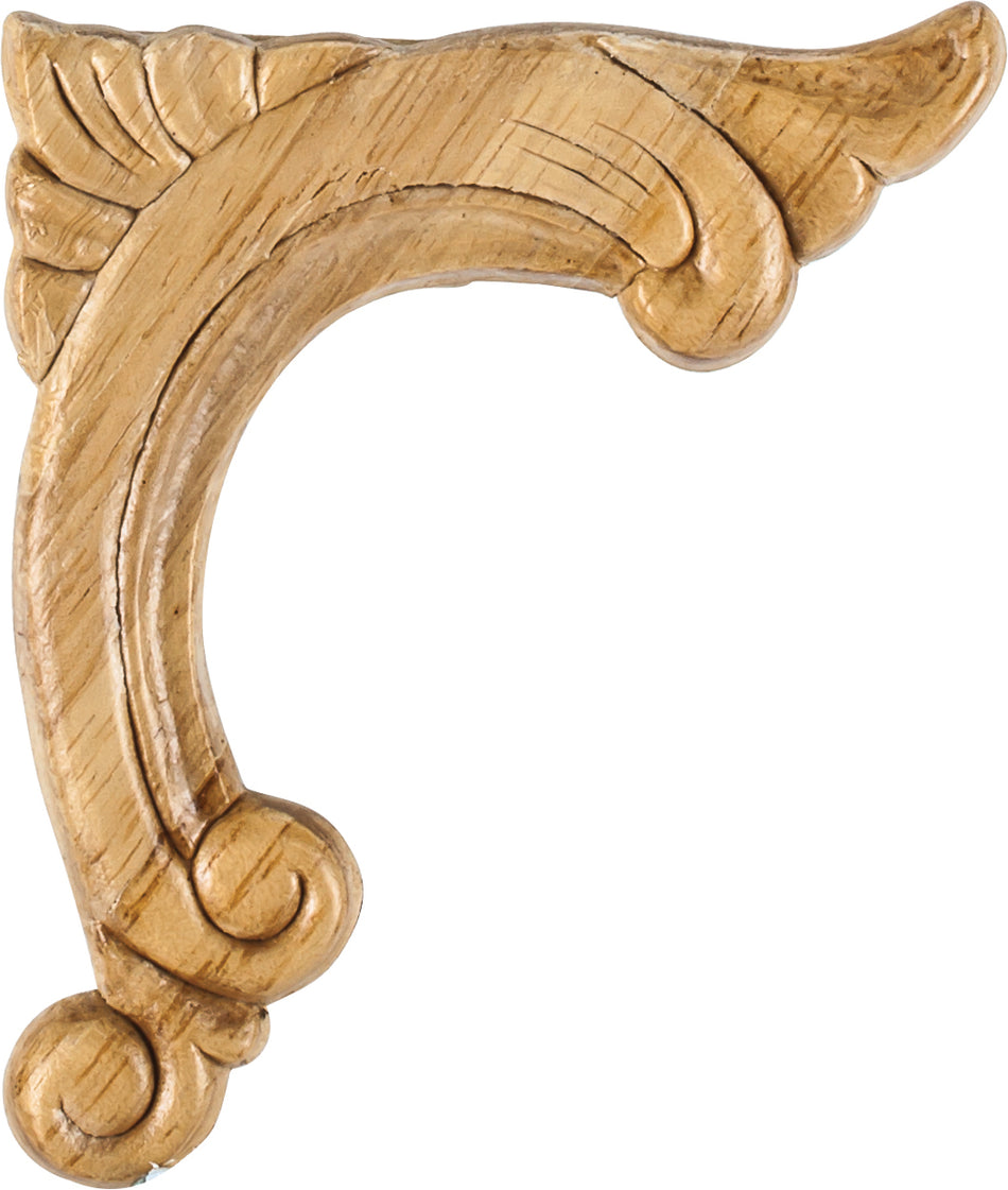 Hardware Resources PAPL-12-RRW: 3-3/4" x 5/16" x 4-1/2" Right Corner Acanthus Applique - Rubberwood
