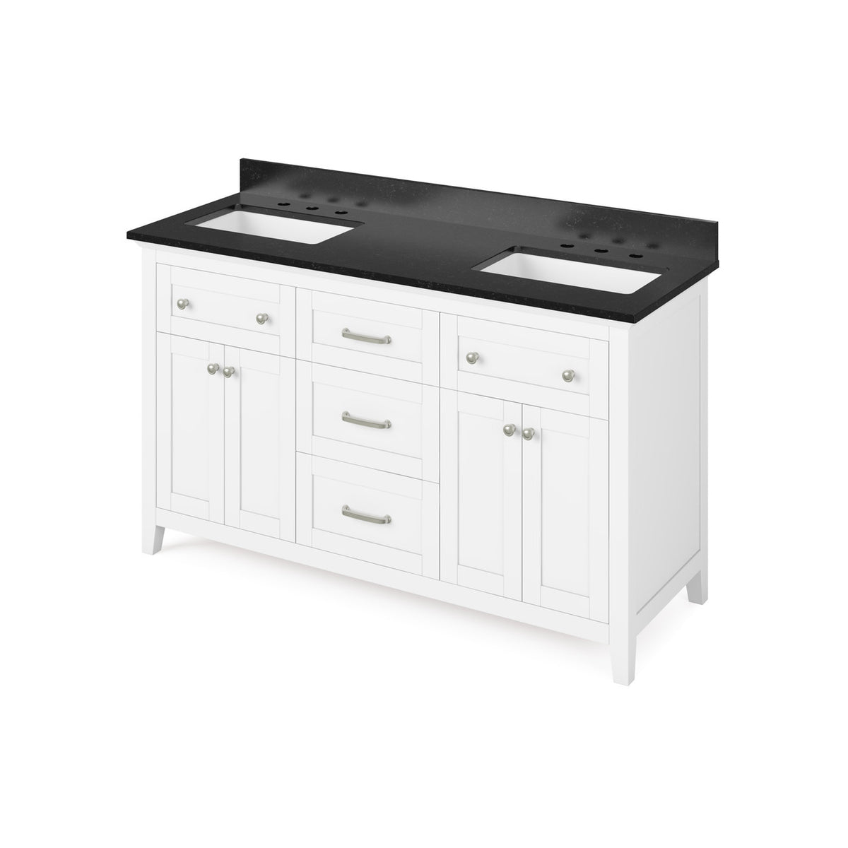 Jeffrey Alexander 60" Chatham Double Bowl Vanity - White Cabinet with Black Granite Top
