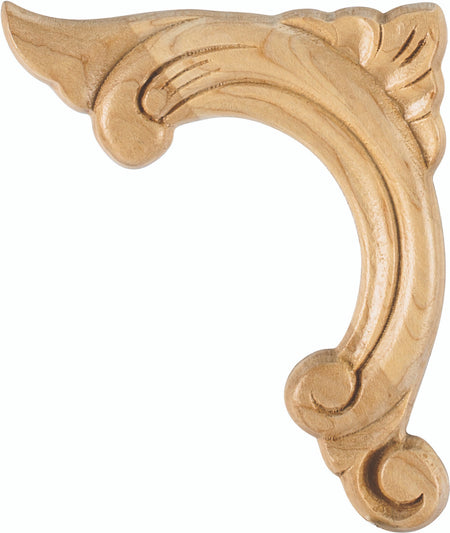 Hardware Resources APL-12-L-MP: 3-3/4" x 3/8" x 4-1/2" Acanthus Applique (left) - Maple
