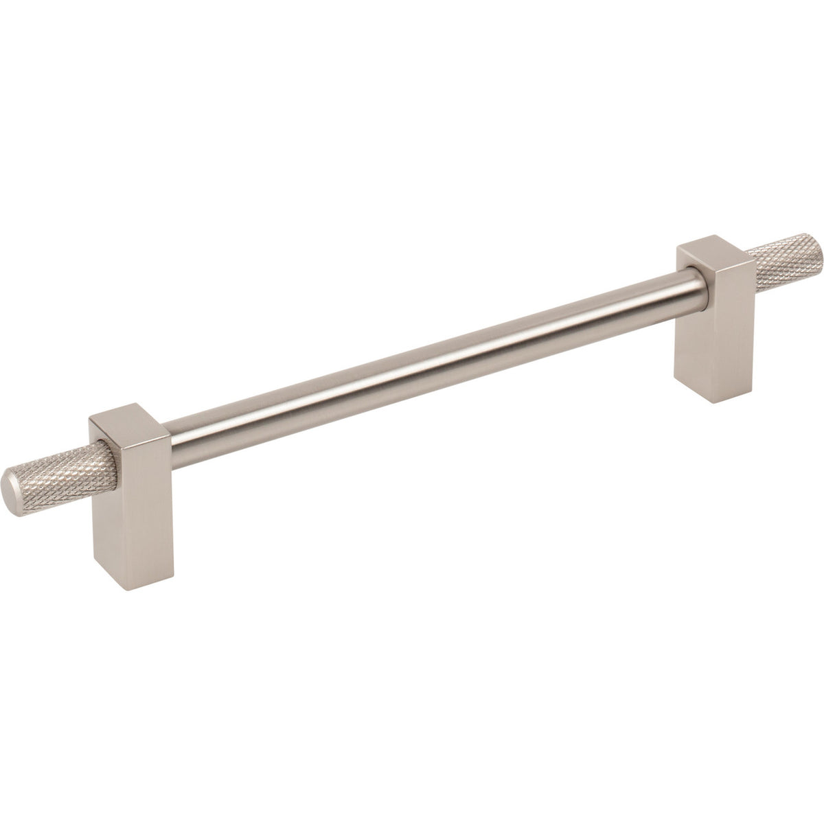 Jeffrey Alexander 698-160SN: 160mm cc Larkin Knurled Ends Bar Cabinet Pull - Satin Nickel