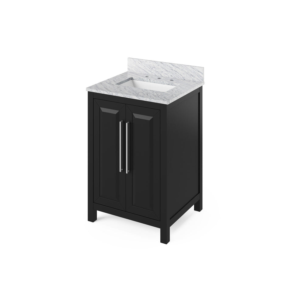 Jeffrey Alexander 24" Cade Single Bowl Vanity - Black Cabinet with White Carrara Marble Top