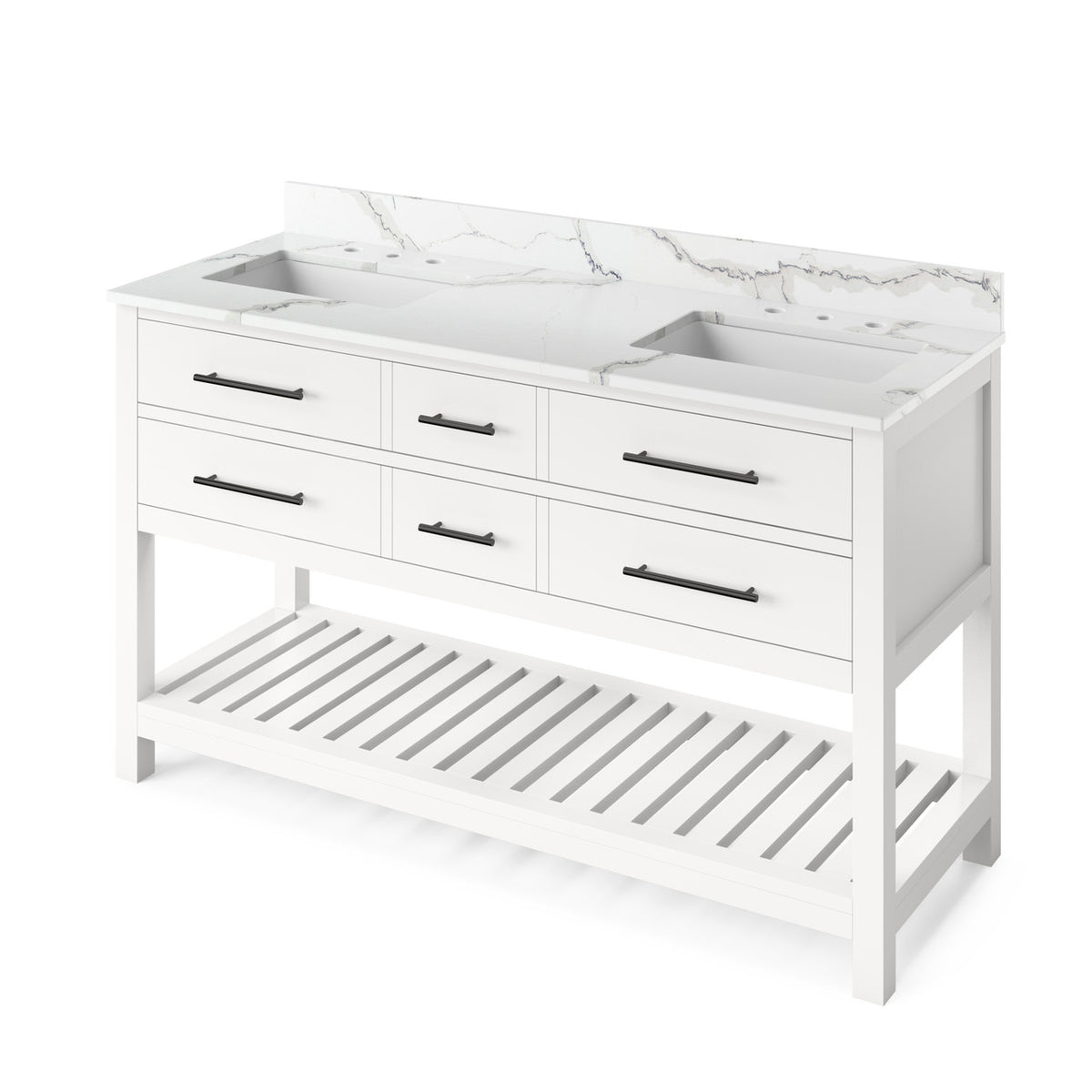Jeffrey Alexander 60" Wavecrest Double Bowl Vanity - White Cabinet with Calacatta Vienna Quartz Top