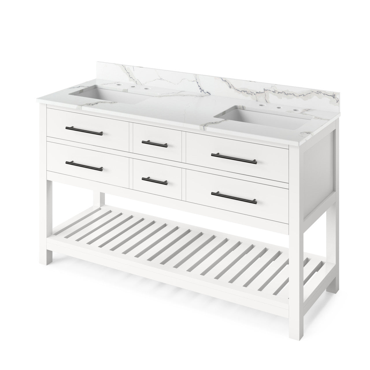 Jeffrey Alexander 60" Wavecrest Double Bowl Vanity - White Cabinet with Calacatta Vienna Quartz Top