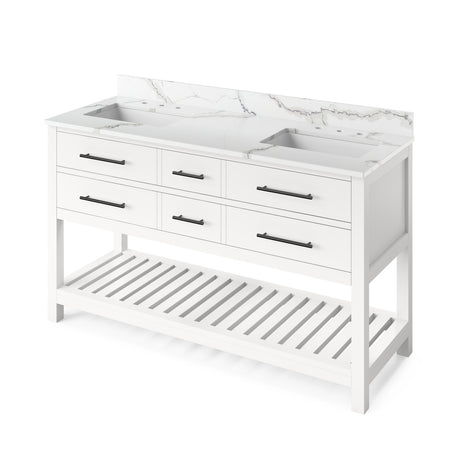 Jeffrey Alexander 60" Wavecrest Double Bowl Vanity - White Cabinet with Calacatta Vienna Quartz Top